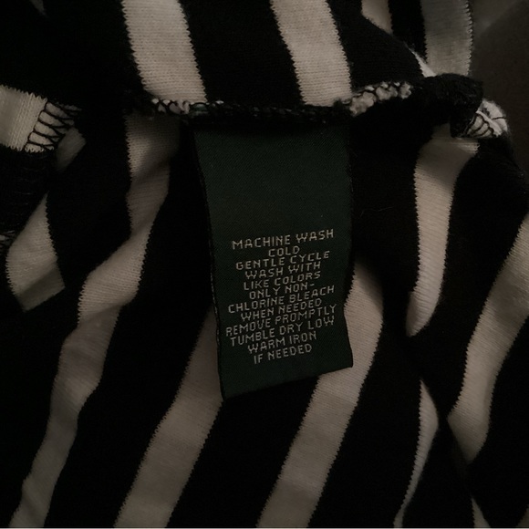 Lauren Ralph Lauren White & Black Striped Tee. Buttons Cotton Women’s Size XL - Picture 5 of 5
